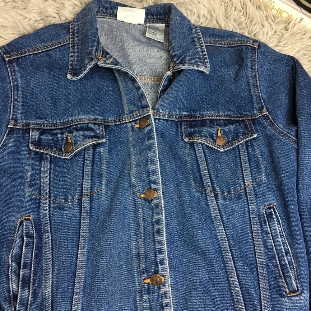 Vintage 90s Bill Blass Denim Trucker Jacket 100% Cotton Americana Blue Jean Coat - Picture 4 of 8